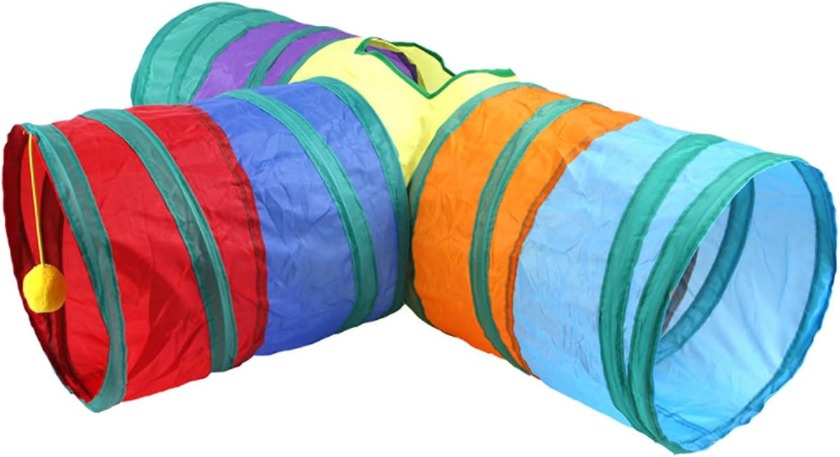 32-Piece Interactive Cat Toy Set Featuring Foldable Rainbow Tunnel, Teaser Wand, Plush Mouse, Crinkle Balls, and Bell for Puppies and Kittens (3-Way)