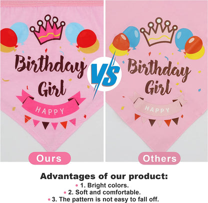 Dog Birthday Celebration Supplies Set: Bandana, Hat, Banner, and Bow Tie Scarf Decorations (Pink, for Dog Girls)