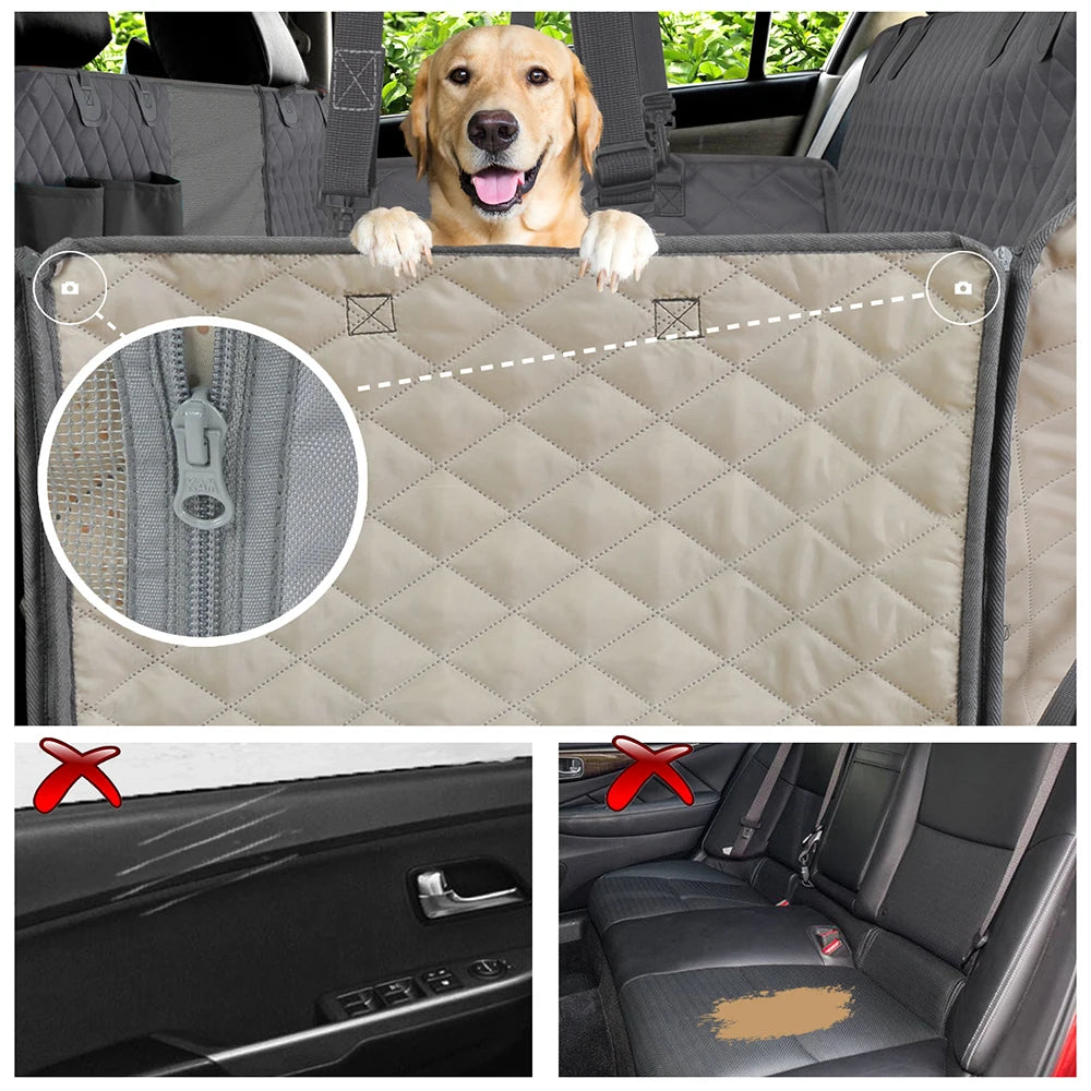 Waterproof Dog Car Seat Cover and Hammock - Pet Travel Carrier and Rear Seat Protector Mat for Safety