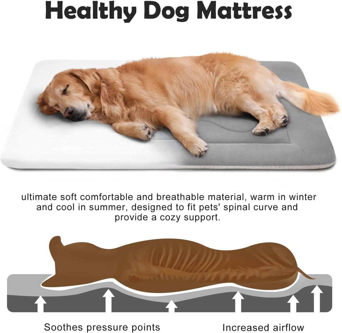 Large Dog Bed with Non-Slip Bottom - Washable Soft Crate Pad Mat (42 in) for Dogs and Cats