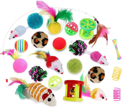 32-Piece Interactive Cat Toy Set Featuring Foldable Rainbow Tunnel, Teaser Wand, Plush Mouse, Crinkle Balls, and Bell for Puppies and Kittens (3-Way)