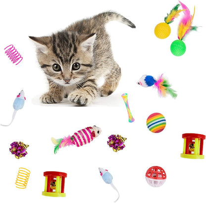 32-Piece Interactive Cat Toy Set Featuring Foldable Rainbow Tunnel, Teaser Wand, Plush Mouse, Crinkle Balls, and Bell for Puppies and Kittens (3-Way)