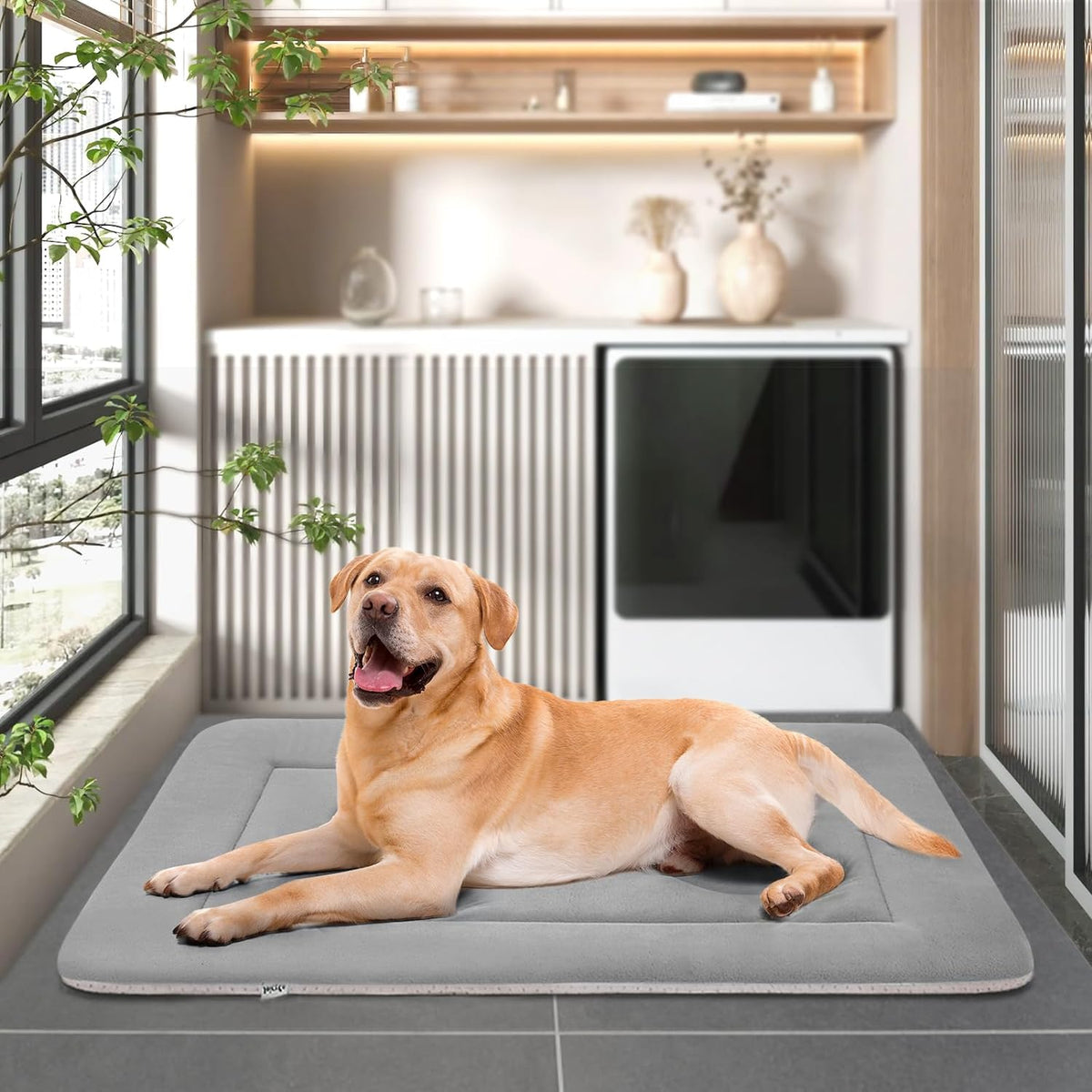 Large Dog Bed with Non-Slip Bottom - Washable Soft Crate Pad Mat (42 in) for Dogs and Cats