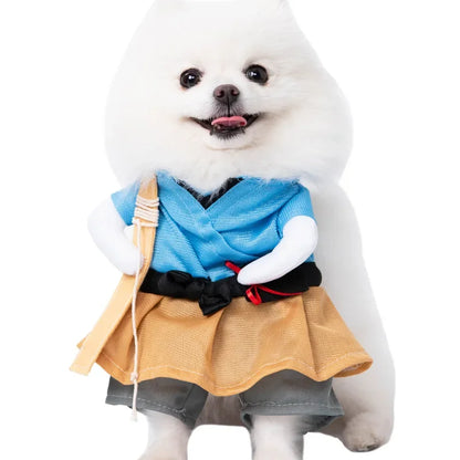 Halloween Pet Costume: Adorable Pumpkin Lantern Transformation Outfit for Dogs and Cats with Two-Legged Design and Cute Pumpkin Hat
