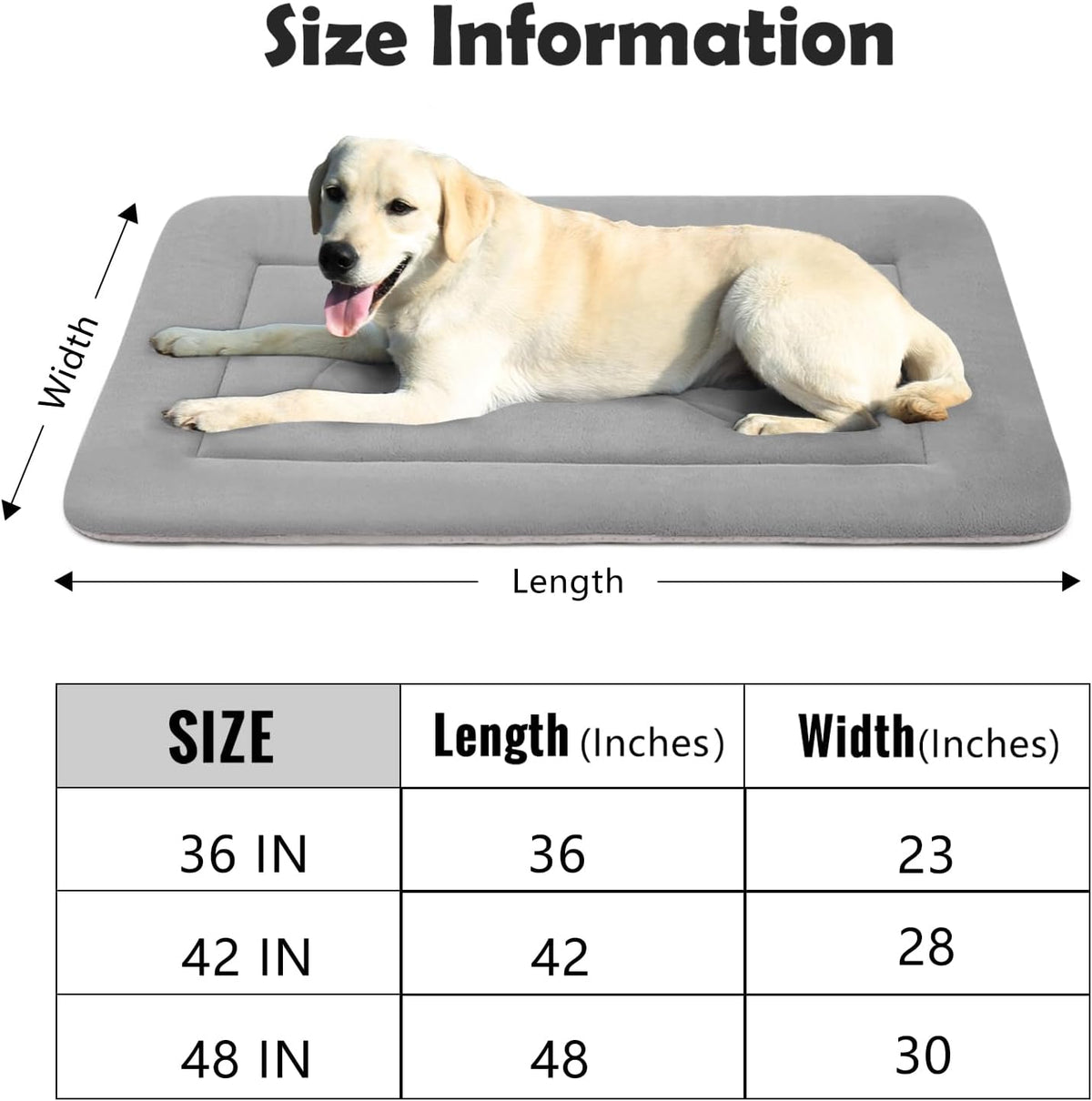 Large Dog Bed with Non-Slip Bottom - Washable Soft Crate Pad Mat (42 in) for Dogs and Cats