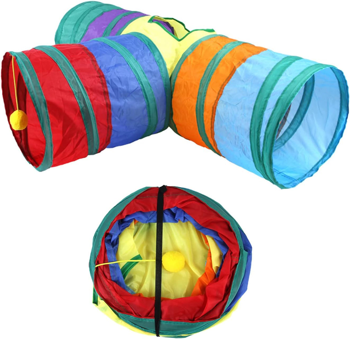 32-Piece Interactive Cat Toy Set Featuring Foldable Rainbow Tunnel, Teaser Wand, Plush Mouse, Crinkle Balls, and Bell for Puppies and Kittens (3-Way)