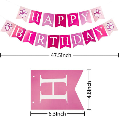 Dog Birthday Celebration Supplies Set: Bandana, Hat, Banner, and Bow Tie Scarf Decorations (Pink, for Dog Girls)