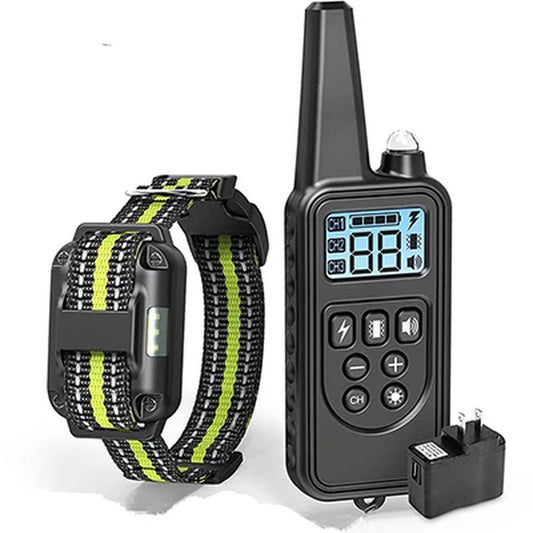 800M Rechargeable Waterproof Electric Dog Training Collar with LCD Display and Remote Control for Shock, Vibration, and Sound