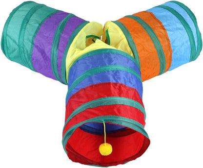 32-Piece Interactive Cat Toy Set Featuring Foldable Rainbow Tunnel, Teaser Wand, Plush Mouse, Crinkle Balls, and Bell for Puppies and Kittens (3-Way)